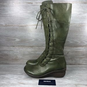 🔘 Miz Mooz Women’s October Green Leather Tall Lace Up Wedge Boots Sz Eu 38